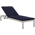 Modway Furniture Shore Outdoor Patio Aluminum Chaise with Cushions, Silver Navy EEI-4501-SLV-NAV